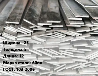 Полоса стальная 25х5 L=12 Сталь: 60пп ГОСТ: 103-2006